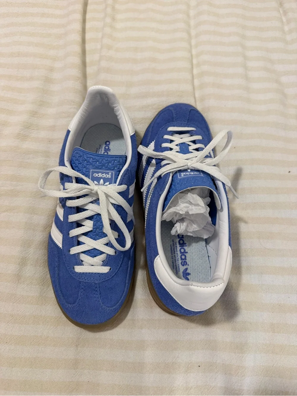 adidas Woman Blue Gazelle Suede Sneakers with White Stripes
